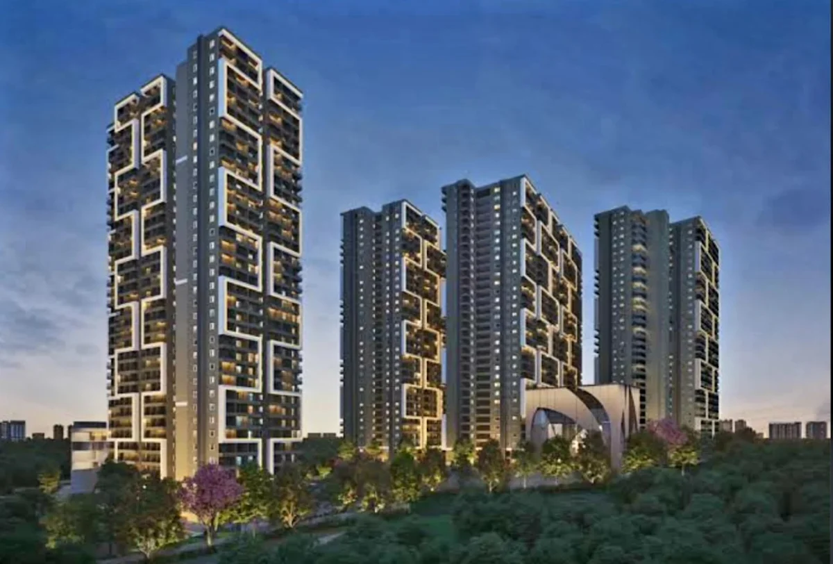 Four-tower dusk elevation of Candeur Eternia at Bachupally, Hyderabad