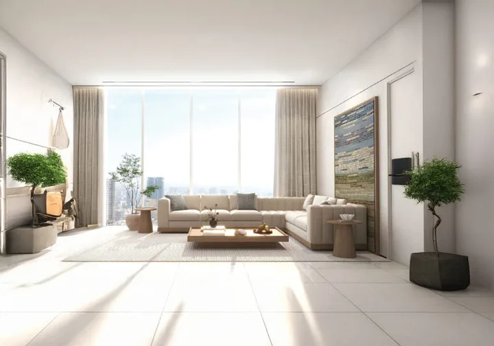 Living room with floor-to-ceiling windows at Candeur Eternia, Bachupally, Hyderabad Living room with floor-to-ceiling windows at Candeur Eternia, Bachupally, Hyderabad